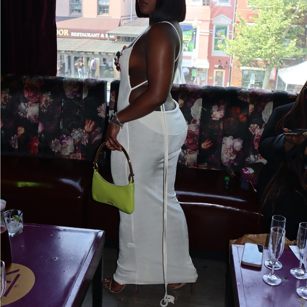 Azel Clothing CHAMPAGNE DRAPED BACK MAXI DRESS